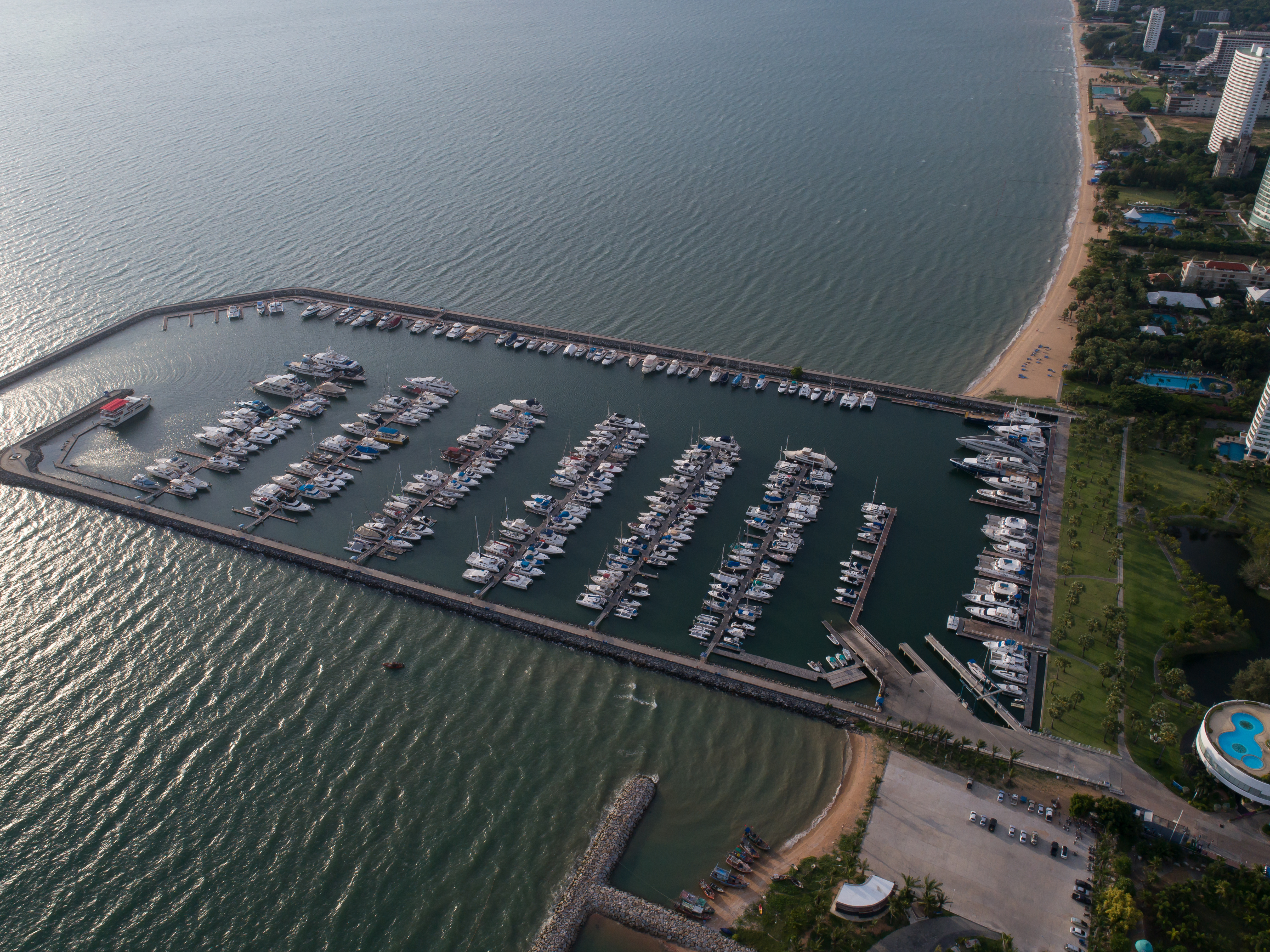 Aerial view of an LNG carrier ship at a terminal